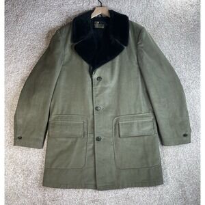 Vintage Sears The Mens Store Green Corduroy Jacket Sz 44T 70s Rancher Fur‎ Liner